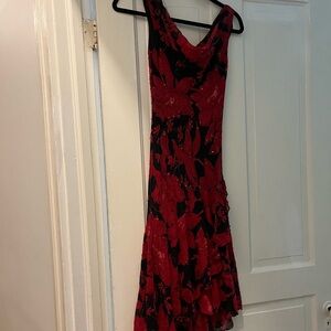 Alex Evenings Woman Dress Silk Floral Beaded Bias Cut Red Black Y2K Vintage